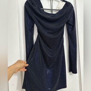 NEW🔥Zara Rhinestones Navy Blue Long Sleeve Mini Dress, size Small